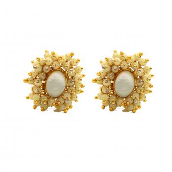 Gold Plated Mop Pearl  Stone Seated Earrings - Timeless Beauty 